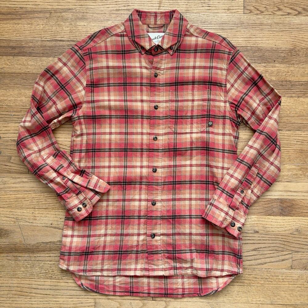 Duck Camp Men’s Flannel Shirt Medium Red Tan Plaid Button Down Long Sleeve